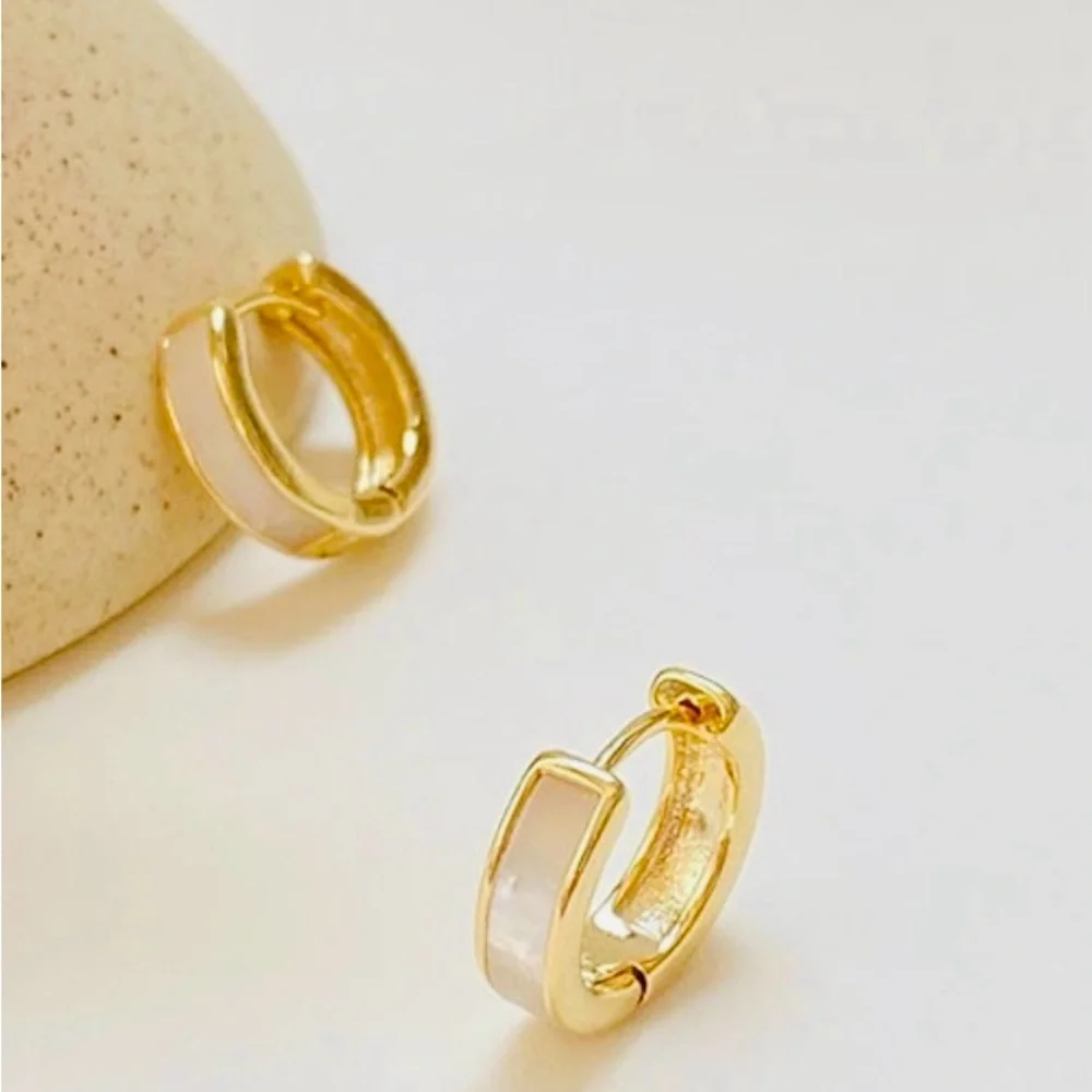 Elegant Gold and White Hoop Earrings - Picture 2 of 4